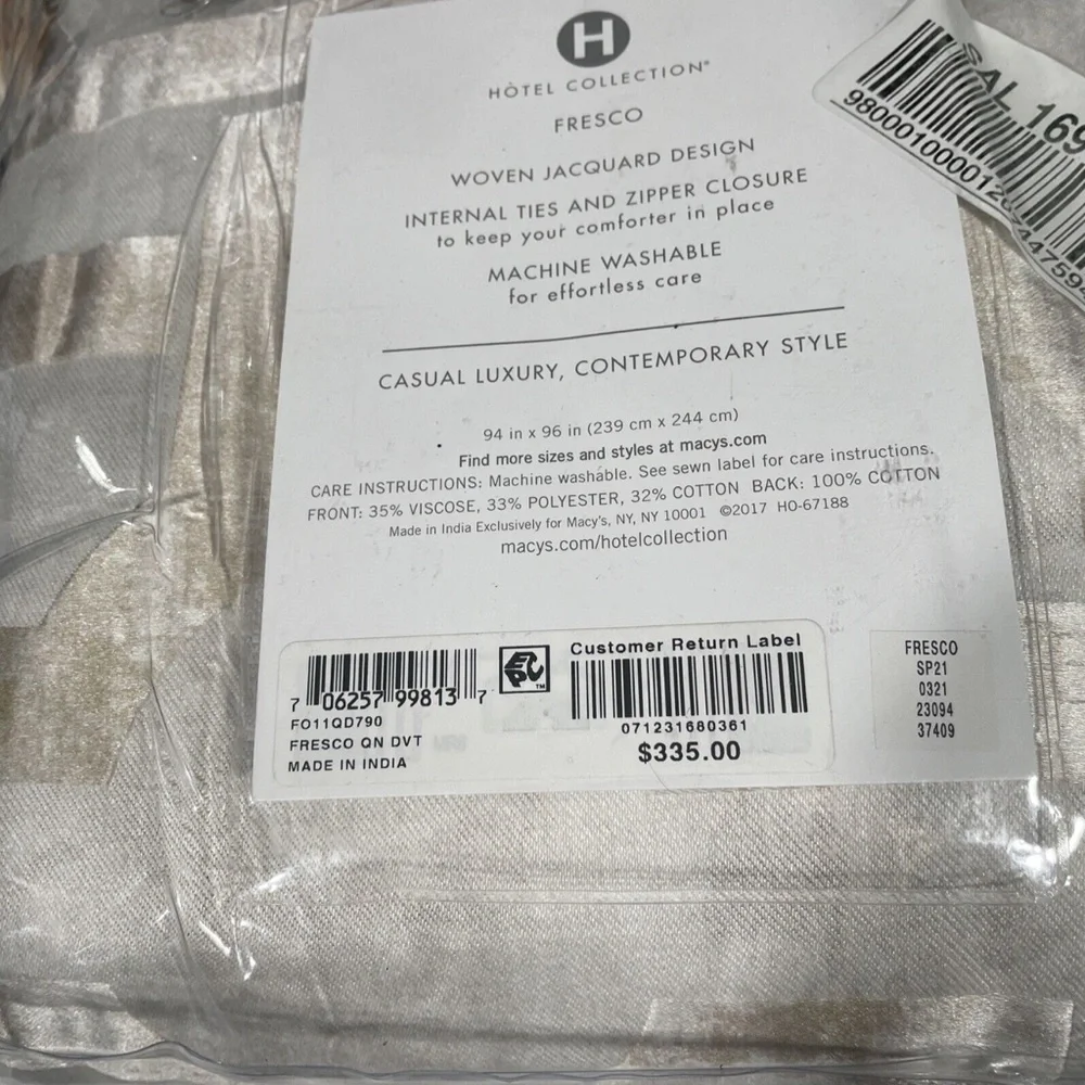 NIB $335 [ Full /‎ Queen ] Duvet Cover for Hotel Collection Fresco Metallic Gold